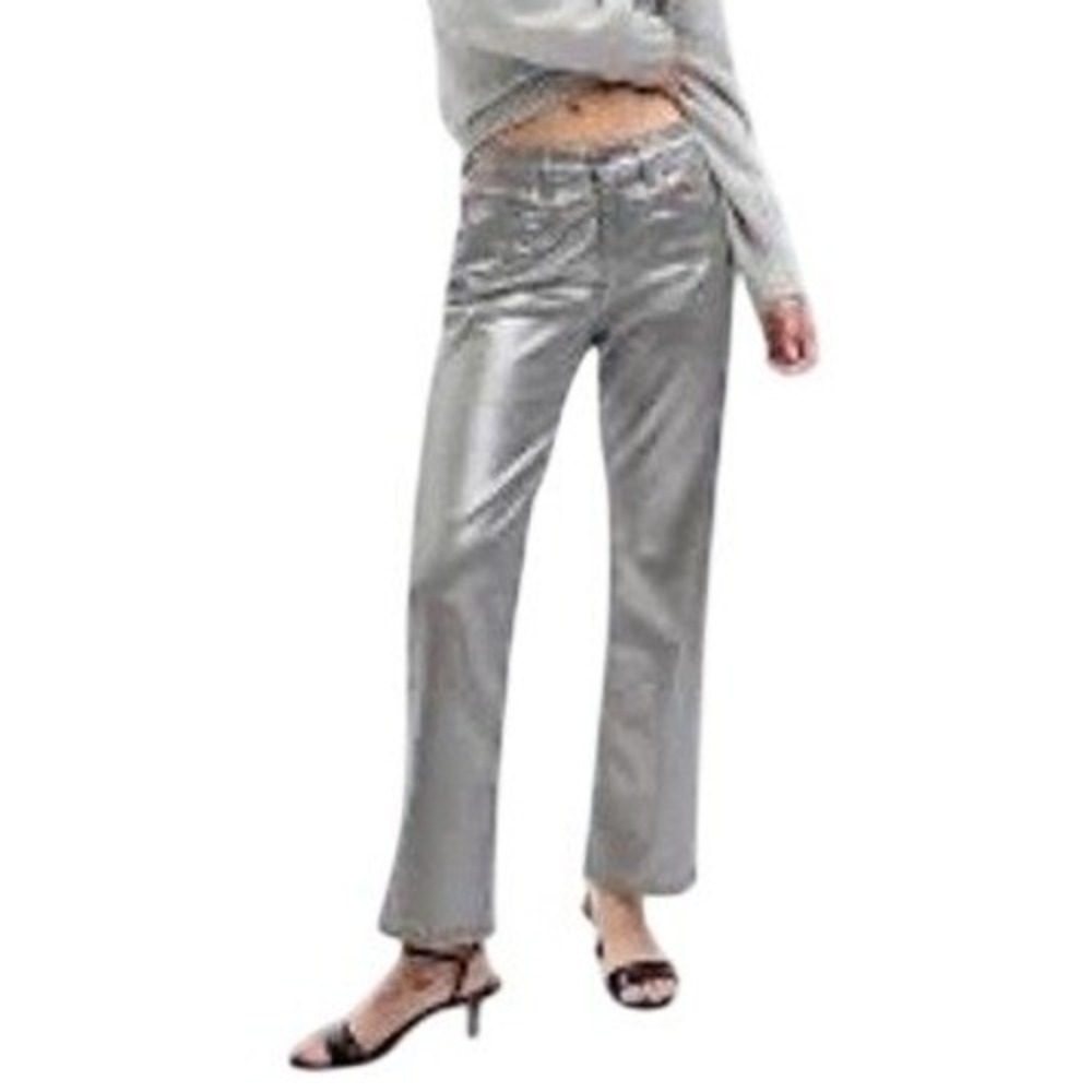 Gap Silver Metallic 90s Loose Mid Rise Ankle Pants Women's Size 10R